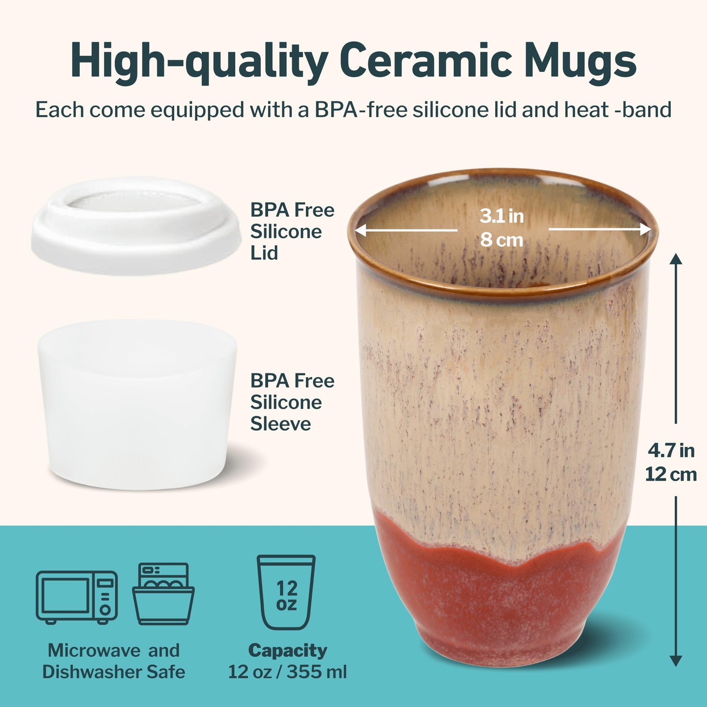 NOVA CERAMICS Travel Mugs - Ceramic Tumbler With Lid – Ceramic Travel Mug To Go Cup – Microwave & Dishwasher Safe Ceramic Coffee Tumbler - Gifts For Women Men Him Her – 12oz – Jupiter