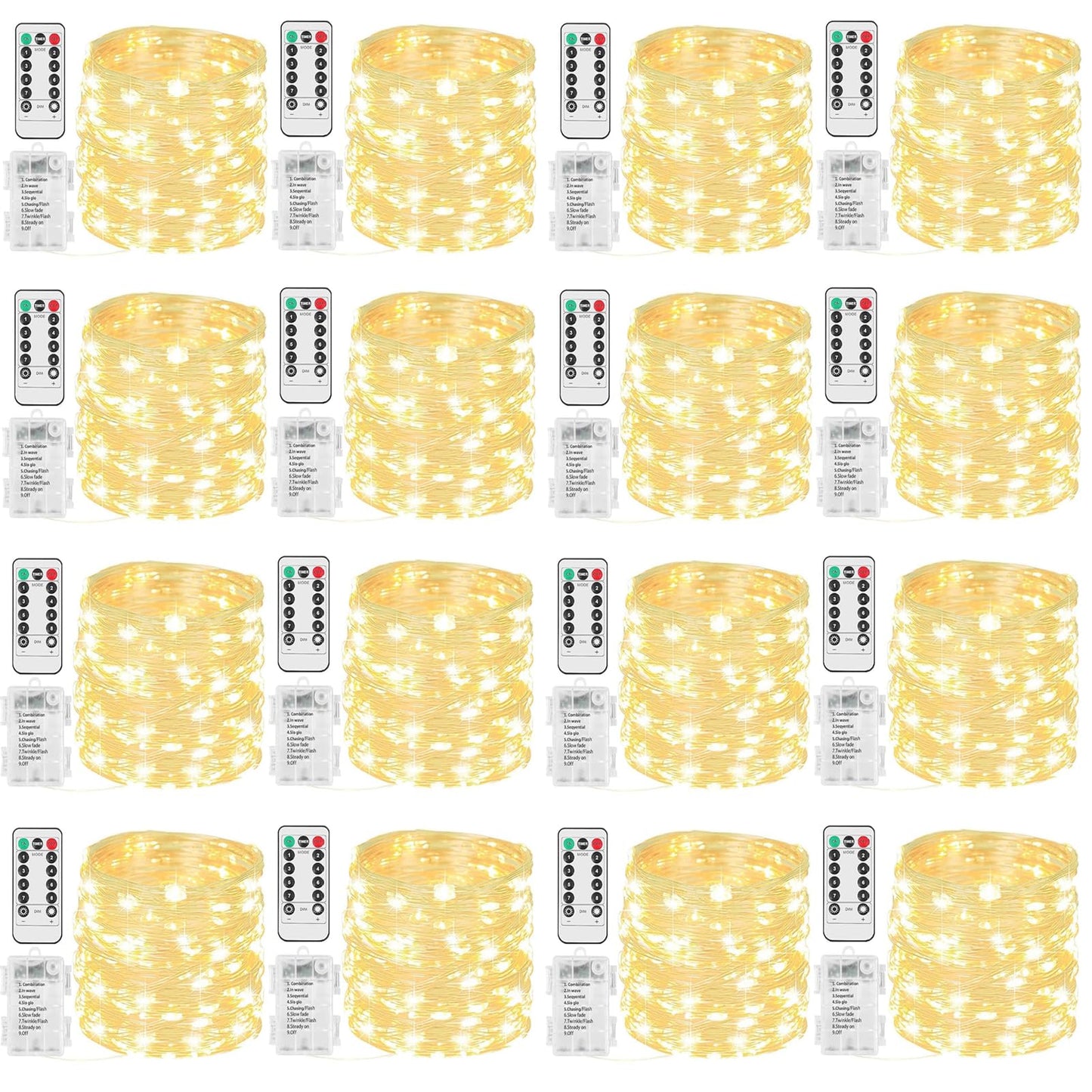 Beieverluck 16 Pack 33FT 100 LED Fairy Lights Battery Operated Fairy Lights with Remote and Timer Waterproof String Lights Outdoor Indoor for Bedroom Wedding Christmas Decorations, Warm White