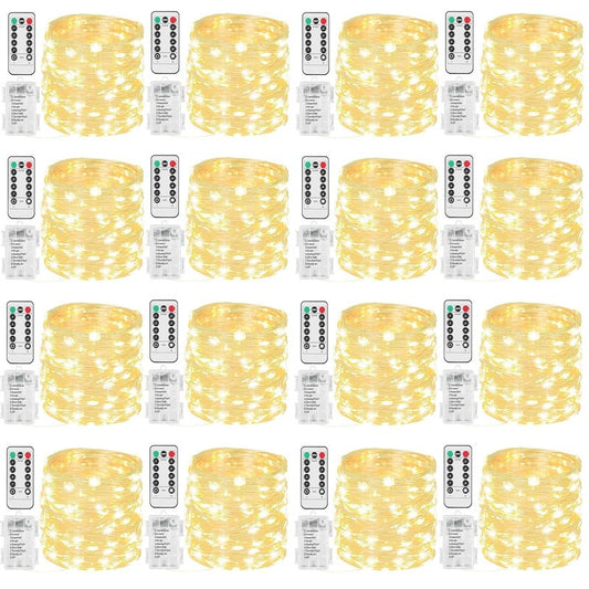 Beieverluck 16 Pack 33FT 100 LED Fairy Lights Battery Operated Fairy Lights with Remote and Timer Waterproof String Lights Outdoor Indoor for Bedroom Wedding Christmas Decorations, Warm White