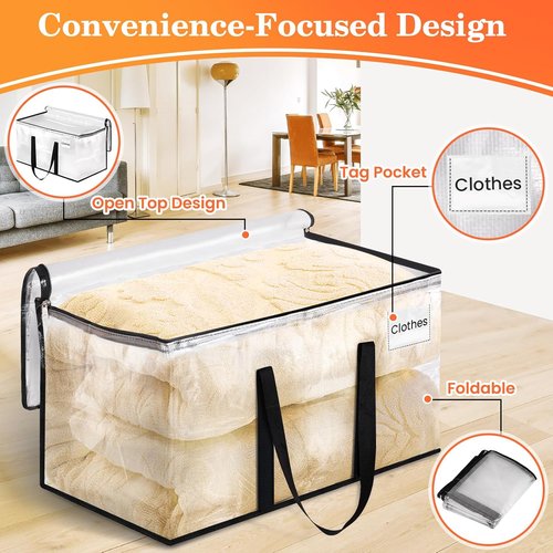 Extra Large Heavy Duty Moving Bags - Strong Zippers & Handles | 93L Storage Tote for Home & Dorm (8 Packs)
