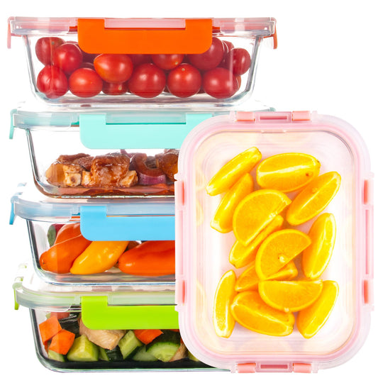 CZUMJJ Glass Meal Prep Containers with Lids(5 Pack, 34oz), Glass Food Storage Containers for Lunch at Work, Leak-proof Food Containers, Microwave/Dishwasher Safe