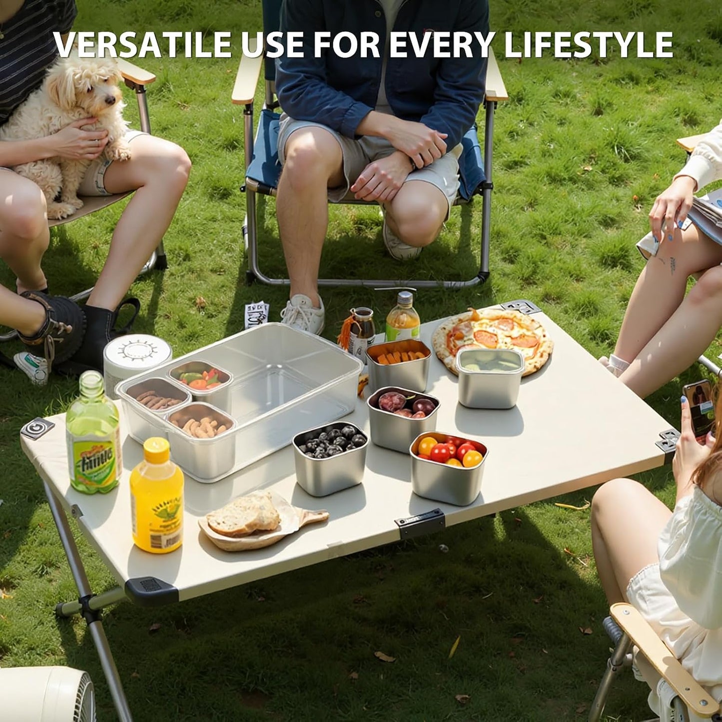 Snackle Box Stainless Steel Snack Container - 8-Compartment Serving Tray with Lid & Handle for Travel