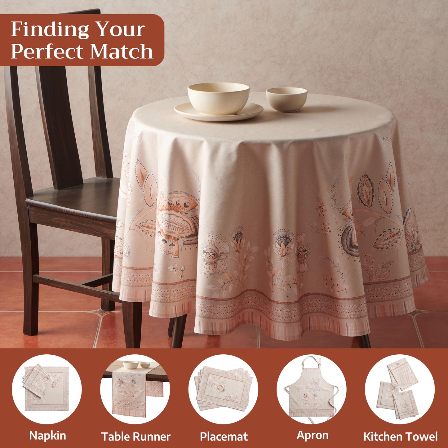 Maison d'Hermine Premium Table Cloth Round Table 100% Cotton 70 Inches Tablecloth Reusable Decorative Everyday Use for Dining Room, Farmhouse, Home, Party, Festive & Wedding - Society Florals