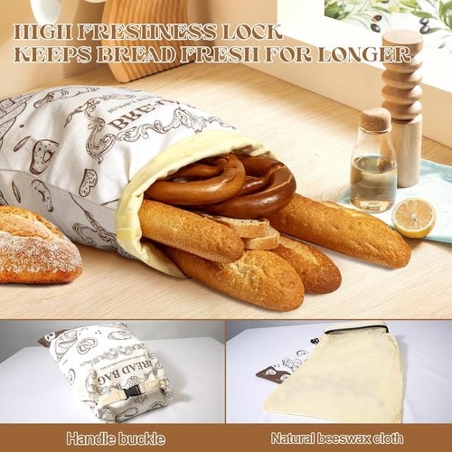 Beeswax Bread Bags by Skiennix - 2 Pack Reusable Food Storage Bags for Fresh Homemade Bread | 17"x12" Natural Cotton