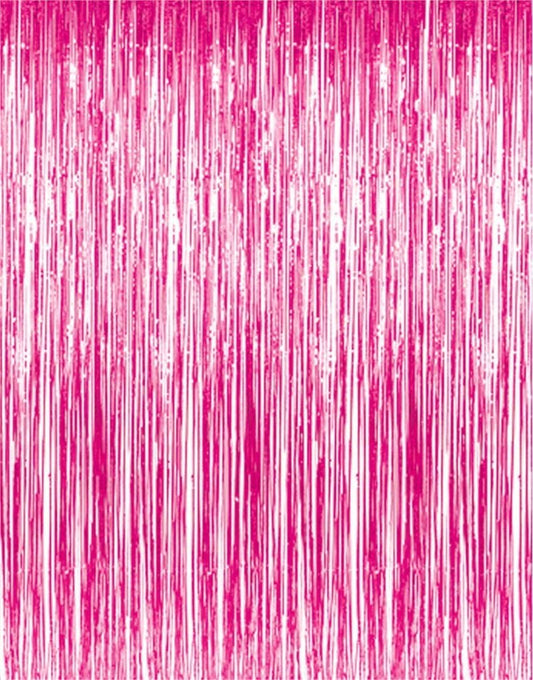 GOER 3.2 ft x 8.2 ft Metallic Tinsel Foil Fringe Curtains Party Photo Backdrop Party Streamers for Galentines Day, Birthday, Graduation, New Year Eve Decorations Wedding Decor (1 Pack, Hot Pink)