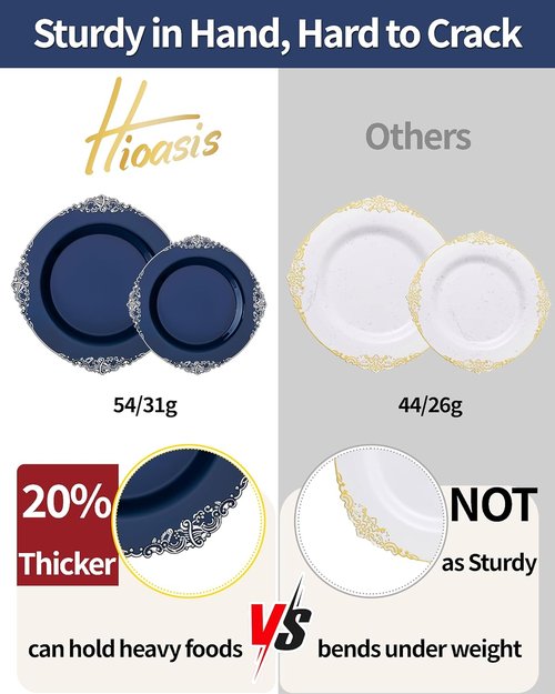 Hioasis 350pcs Blue and Silver Party Plates - Heavy-Duty Set for 50 Guests with Cutlery, Napkins & Cups