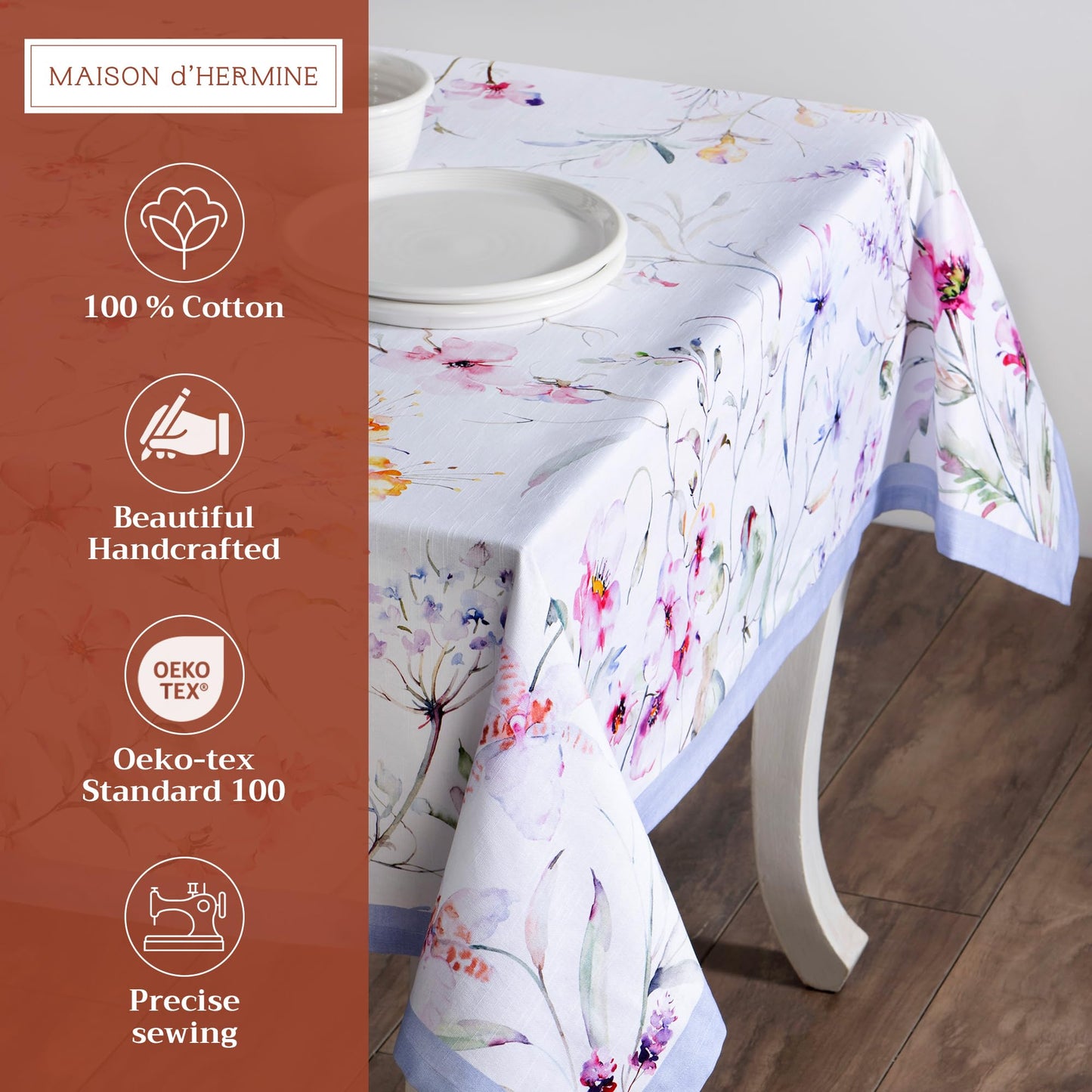 Maison d' Hermine Table Cloth Rectangle Table 100% Cotton 60 x 108 Inches Tablecloth Reusable Decorative for Dining Kitchen Room Farmhouse Home Gifts for Mothers Day Spring Summer - Summer Floral