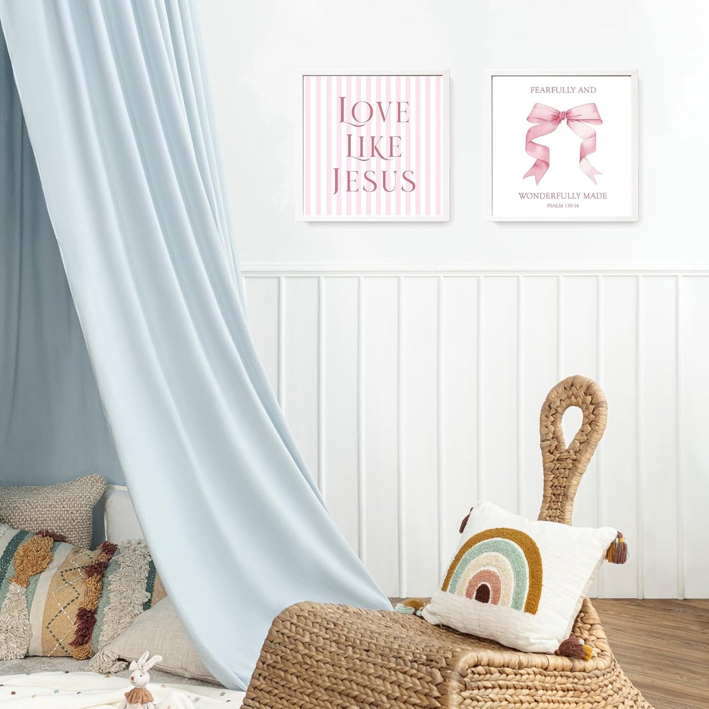 LARTSFRO Coquette Pink Bow Wall Art | Inspirational Christian Decor for Teen Girls | 10x10 Inch Set of 4 Unframed