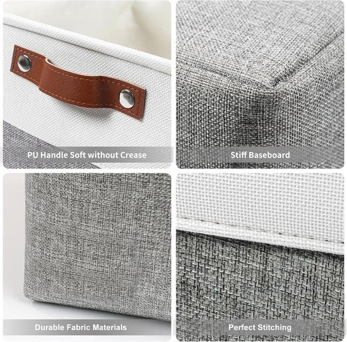 Bagnizer Large Fabric Storage Baskets - 50L Decorative Linen Bins with Handles for Home & Office | Grey & White, 17x12x15 Inches