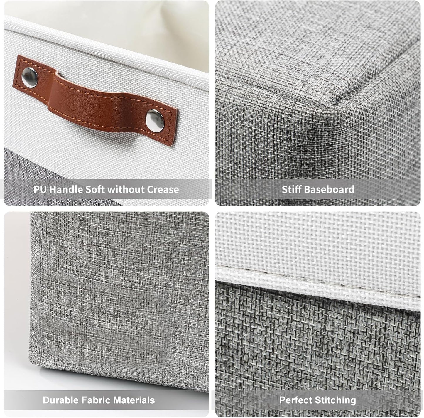 Bagnizer Storage Bins - Large Fabric Baskets for Organizing | 3-Pack Decorative Linen Bins (Grey & White) 15x11x9.5 Inches