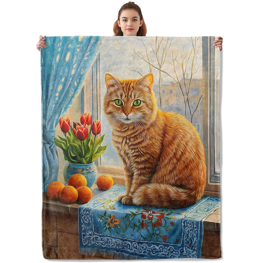Kibue Cute Cat Blanket, Soft & Warm Flannel Throw Blanket - Lightweight Cozy Kitten Blankets for Travel, Sofa, Bedroom, Office for Adults Kids - Ideal for All Season 60"×50"