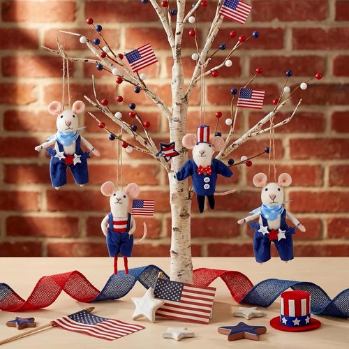 Hahafelt 4 Pcs 4th of July Felt Mice Ornaments - Cute Patriotic Wool Mouse Set for Memorial Day Decor | 3.94 Inch