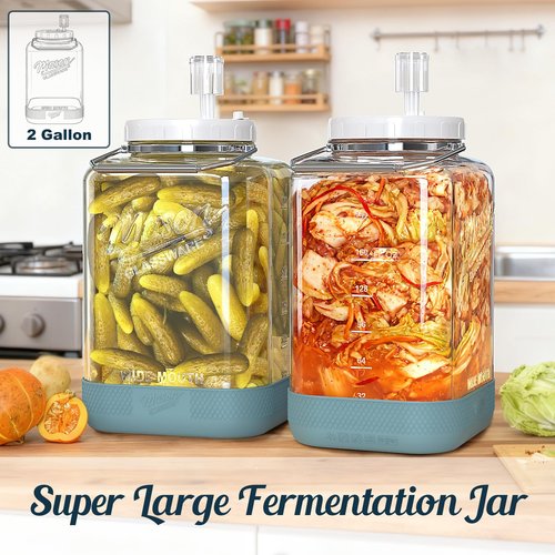 Dwbligt 2 Pack Large Fermentation Jars with Airlock, 2 Gallon Glass Jar with Airtight Lid-Wide Mouth Mason Jar with Handle & Non-slip Base for Mead Making & Kombucha, Pickle Jar, Kimchi Containers