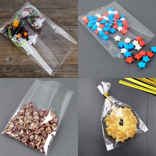 Augshy Cake Pop Bags, 300 Pcs Cellophane Treat Bags 3x5 with 300 Twist Ties 1.4 mils Thickness OPP Plastic Bags for Lollipop Candy Chocolate Cookie Wrapping Buffet