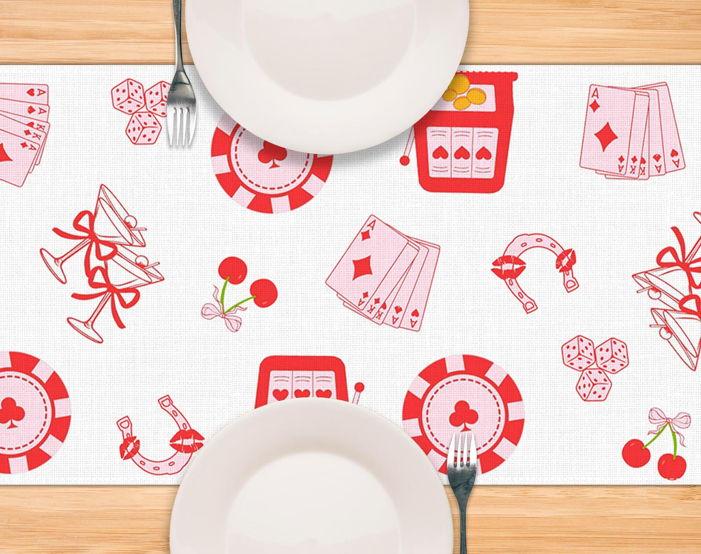 Pudodo Lucky in Love Table Runner Las Vegas Bachelorette Party Decoration Kitchen Casino Theme Bridal Shower Dining Room Home Decor