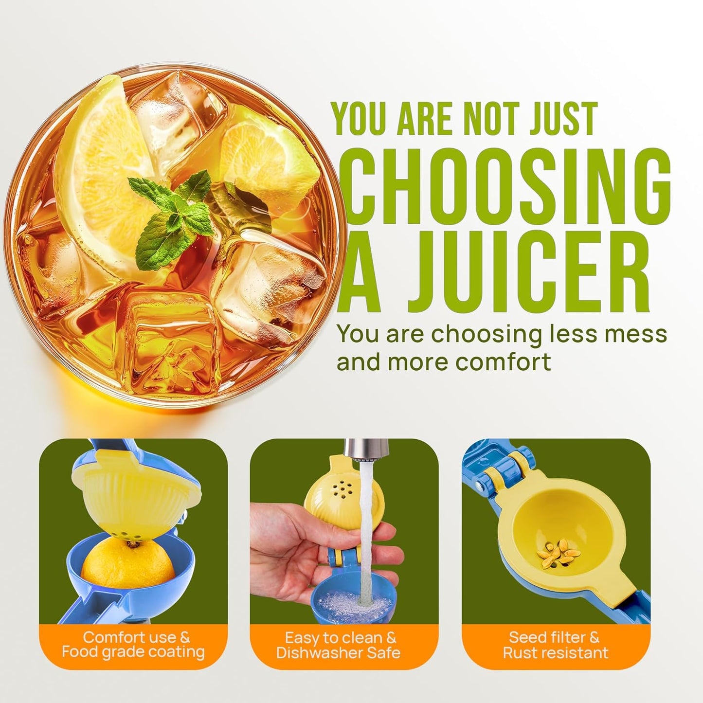 Zulay Kitchen 2-in-1 Lemon Squeezer - Sturdy Hand Juicer for Maximum Juice Extraction - Easy to Clean | Blue/Yellow