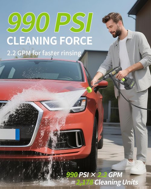 Evergreen Cordless Portable Washer - Handheld Battery Operated Car & Home Cleaner with 23FT Hose