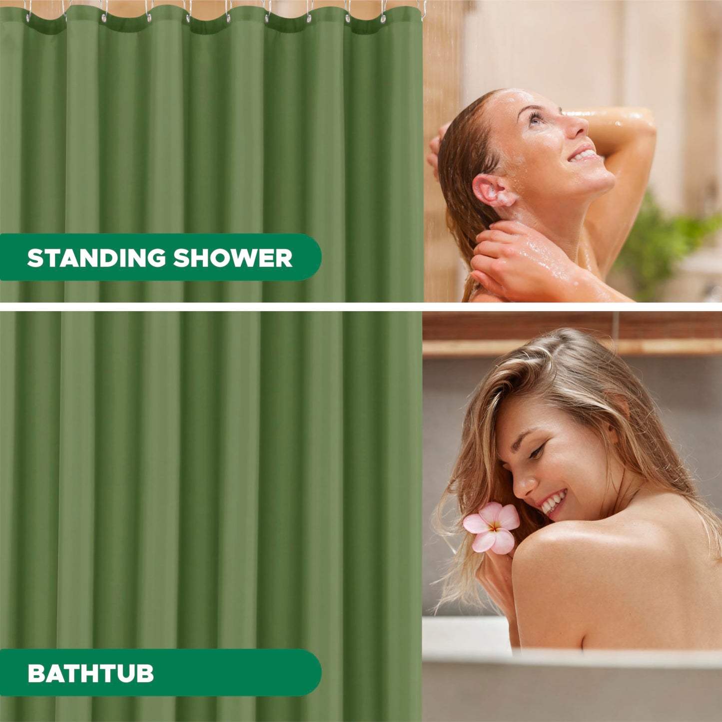 Biscaynebay Hotel Quality Fabric Shower Curtain Liners 72 Inch by 72 Inch, Sage Water Resistant Bathroom Curtains Rust Resistant Grommets & Weighted Bottom Hem Machine Washable