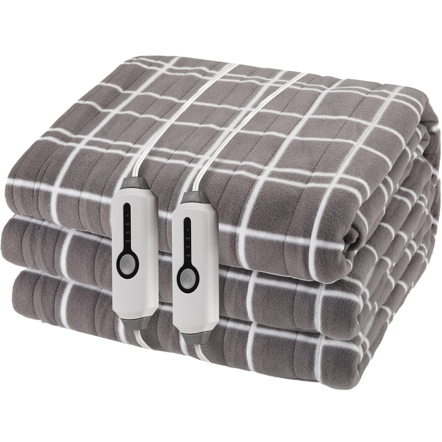 Eydna Electric Heated Blanket Queen Size 84"x90", Soft Fleece with 10 Hours Auto-Off & 4 Heating Levels, Dual Control and Machine Washable, LightGray Plaid