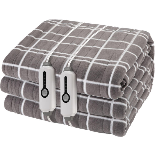 Eydna Electric Heated Blanket Queen Size 84"x90", Soft Fleece with 10 Hours Auto-Off & 4 Heating Levels, Dual Control and Machine Washable, LightGray Plaid