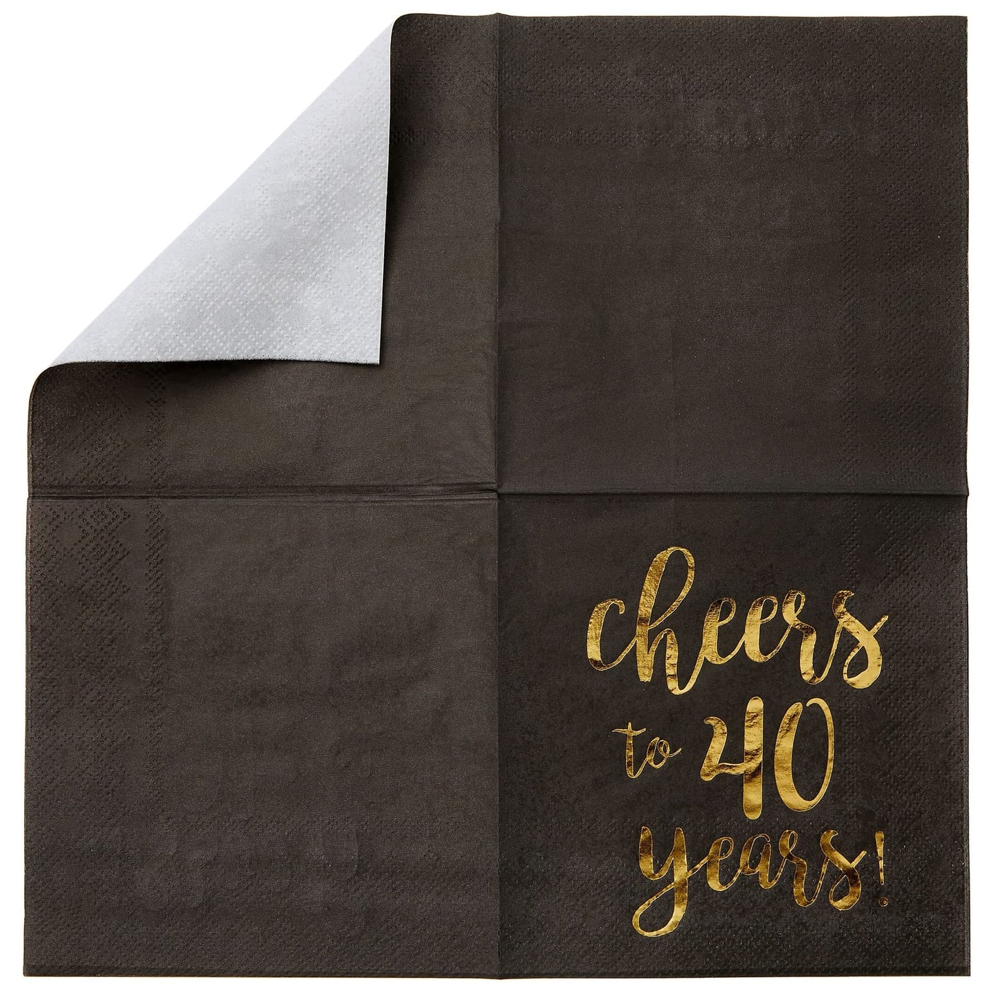 BLUE PANDA 40th Birthday Napkins - 5 x 5 In, 50-Pack, 3-Ply, Black & Gold Foil - Cheers to 40 Years & Cocktail Napkins for Birthday Party Decor