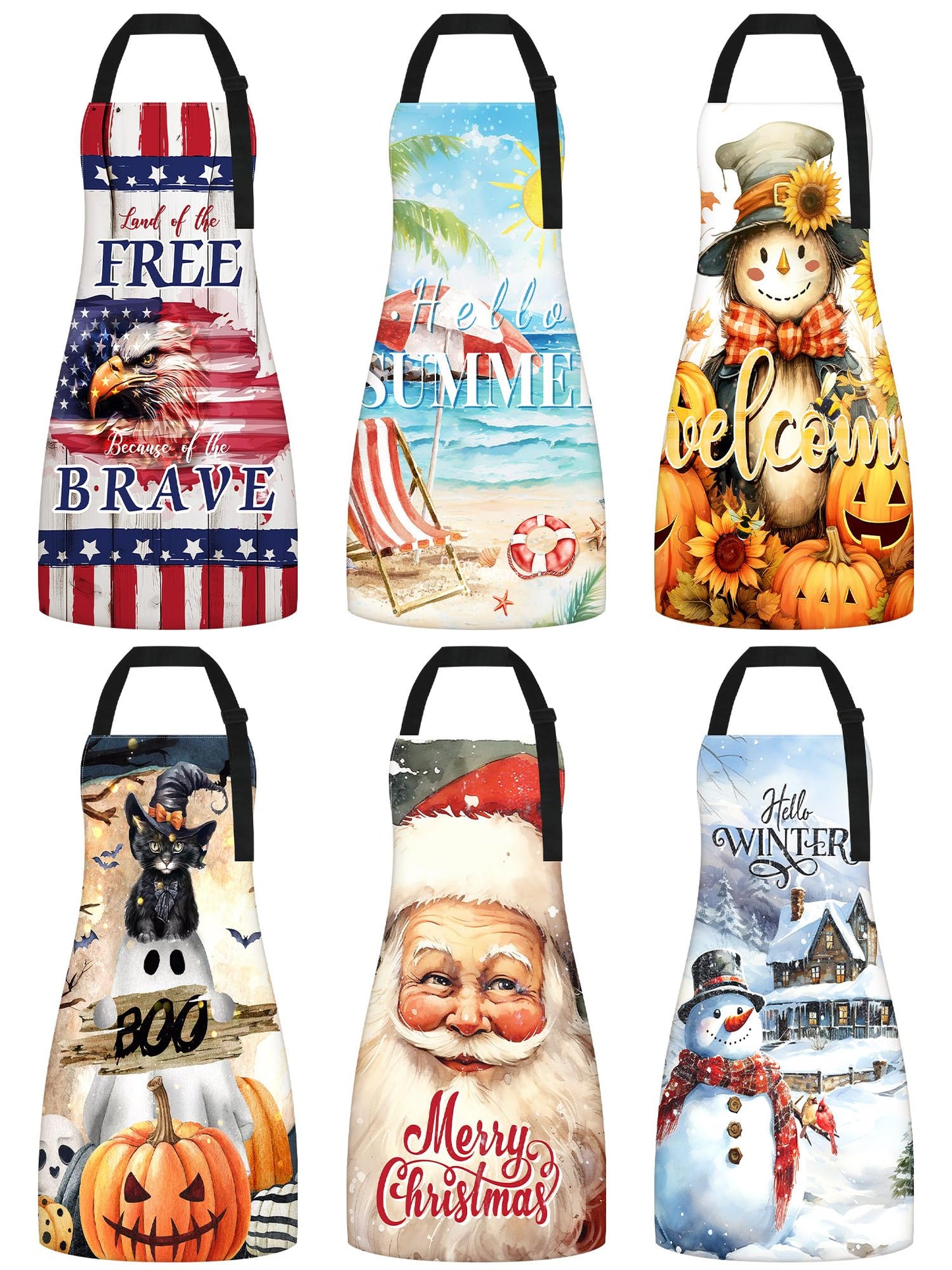 Bencailor 6 Pcs Summer Kitchen Aprons with Pockets Flower Rooster Bee Butterfly Sunflower Summer Aprons Bulk for Women
