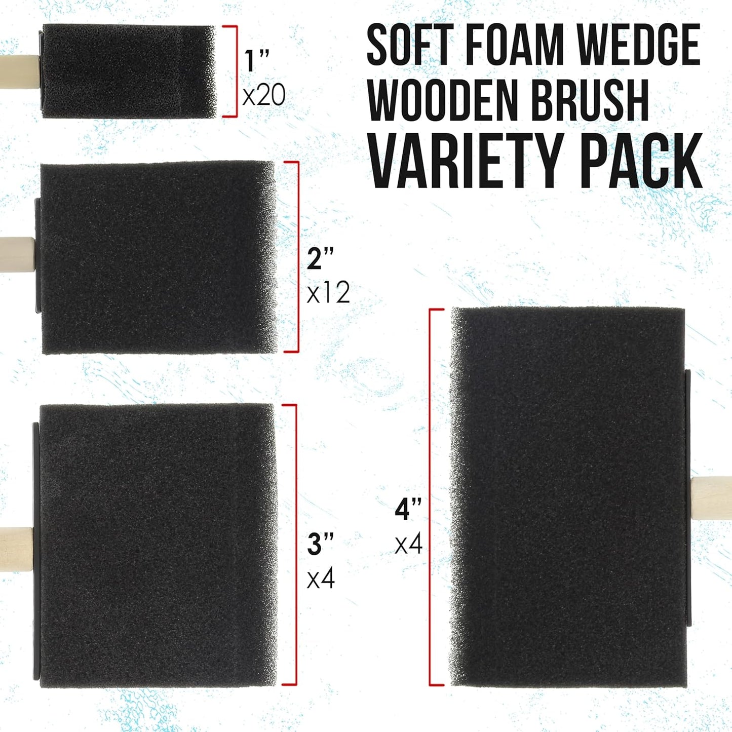 U.S. Art Supply Foam Sponge Paint Brush Set - 40 Lightweight Brushes for Acrylics, Crafts & More
