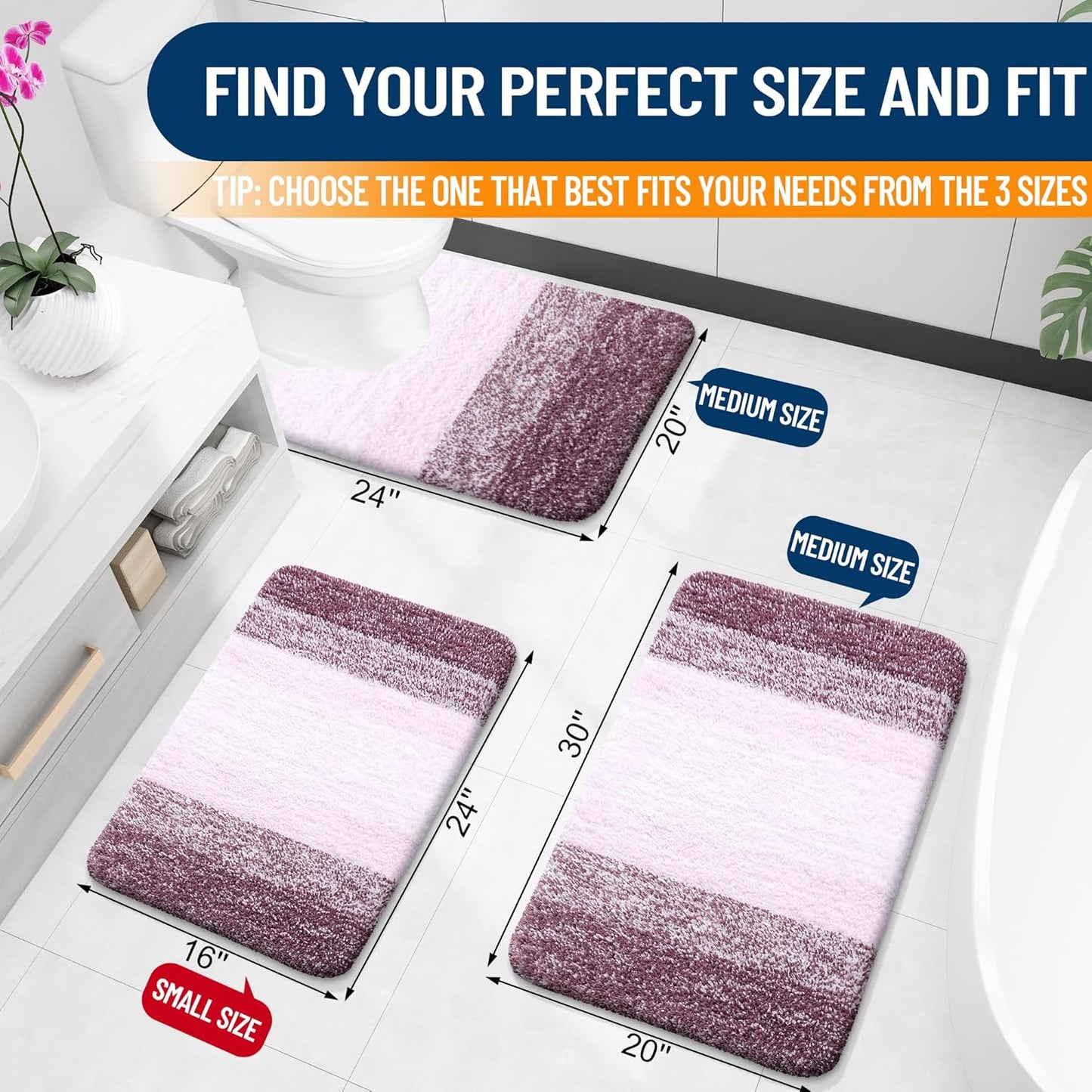 OLANLY Luxury U-Shaped Toilet Rugs - Extra Soft, Absorbent Microfiber Bath Mat | 24x20, Mauve
