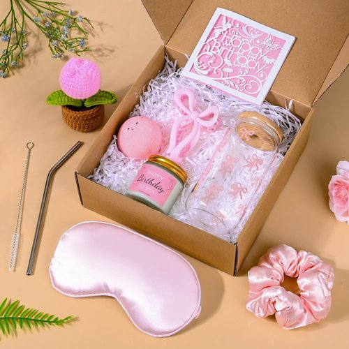 Birthday Gifts for Teen Girls, Women, Her, Sister, Friendship, Christmas, Happy Birthday Gift for Daughter, Best Friend,Delicate Pink Bow Aesthetic Glass Cups Tumbler Gifts (8Pcs Set)
