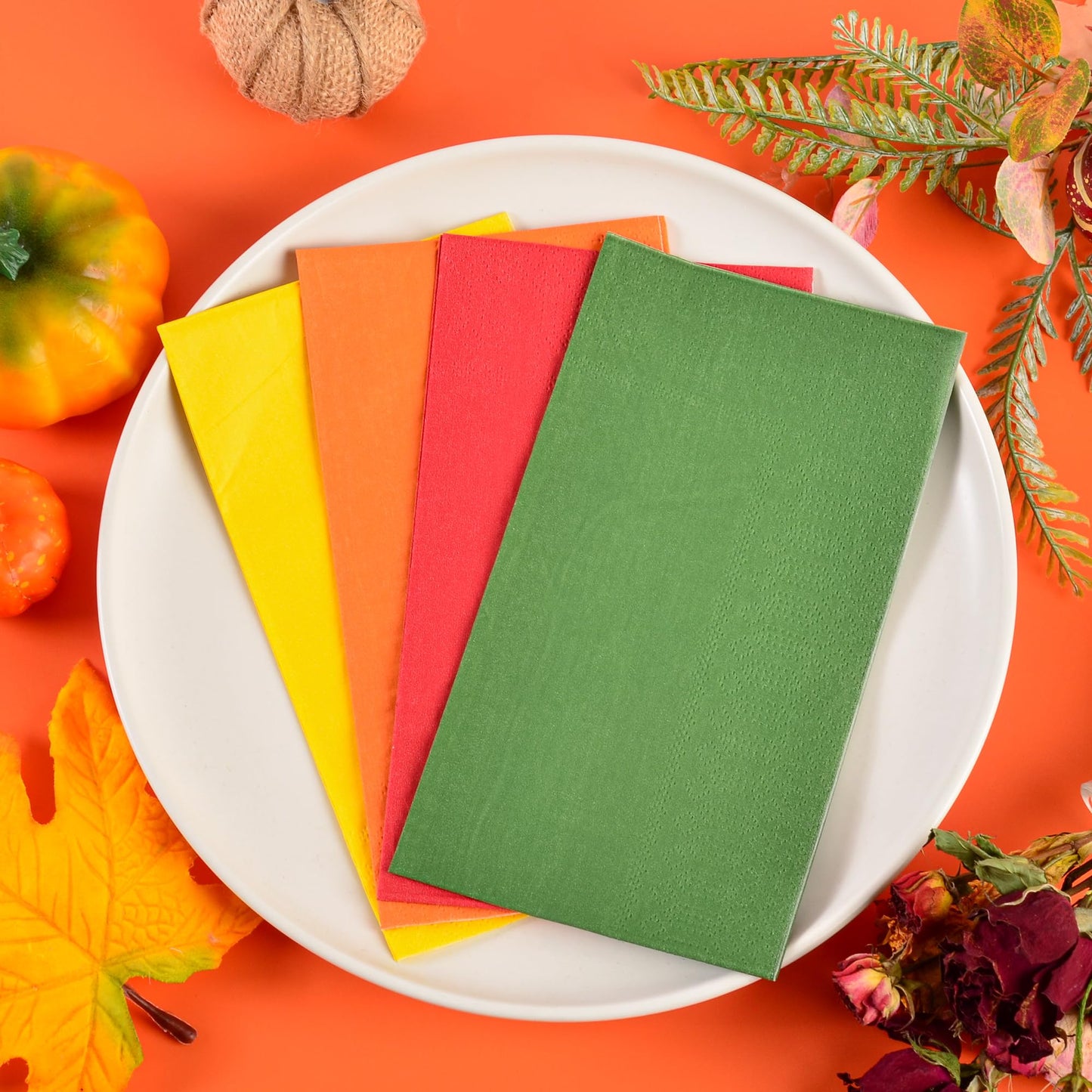 100 Pcs Fall Guest Paper Napkins Red Orange Yellow Green Thanksgiving Hand Towels Gradient Autumn Harvest Disposable 3 Ply Bathroom Napkins for Party Supplies Table Decor