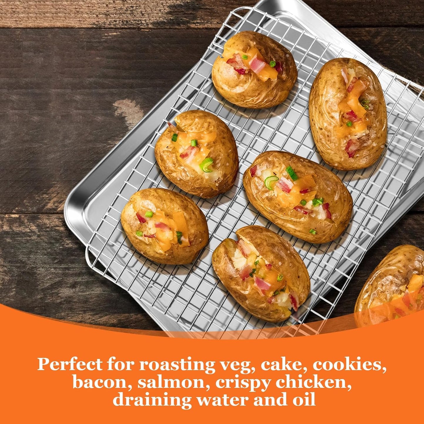 Leonyo Quarter Sheet Pan Set - Nonstick Baking Tray with Cooling Rack | 12.5" x 9.7", 2 Trays + 2 Racks