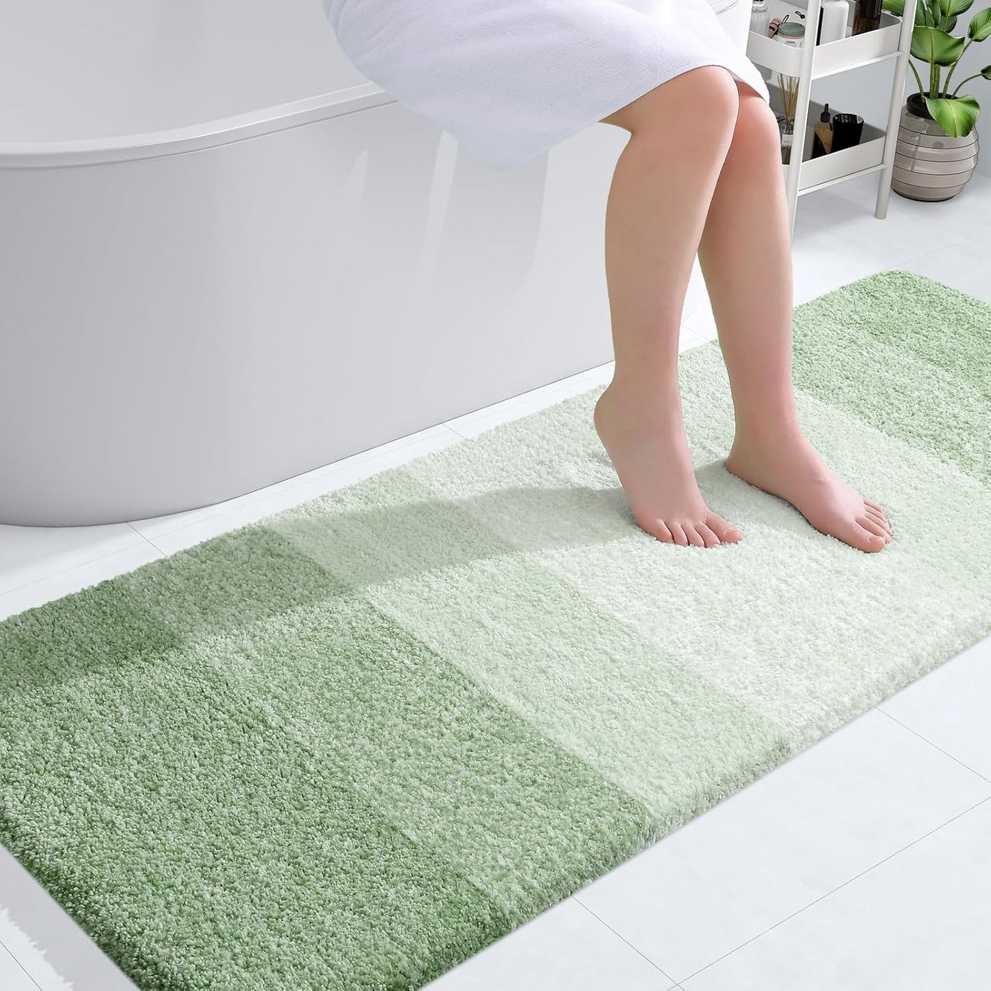 OLANLY Bathroom Runner Rug - Extra Soft Microfiber, Quick Dry & Washable | 59x24, Sage Green