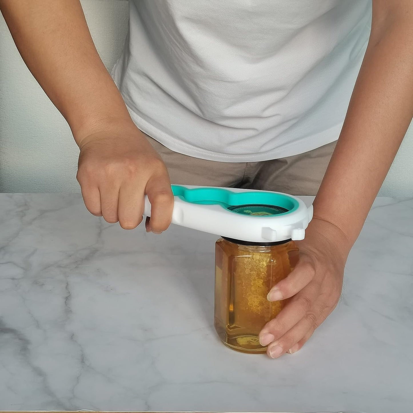 Otstar Jar Opener | Easy Grip Bottle & Can Opener for Seniors with Arthritis - White & Cyan