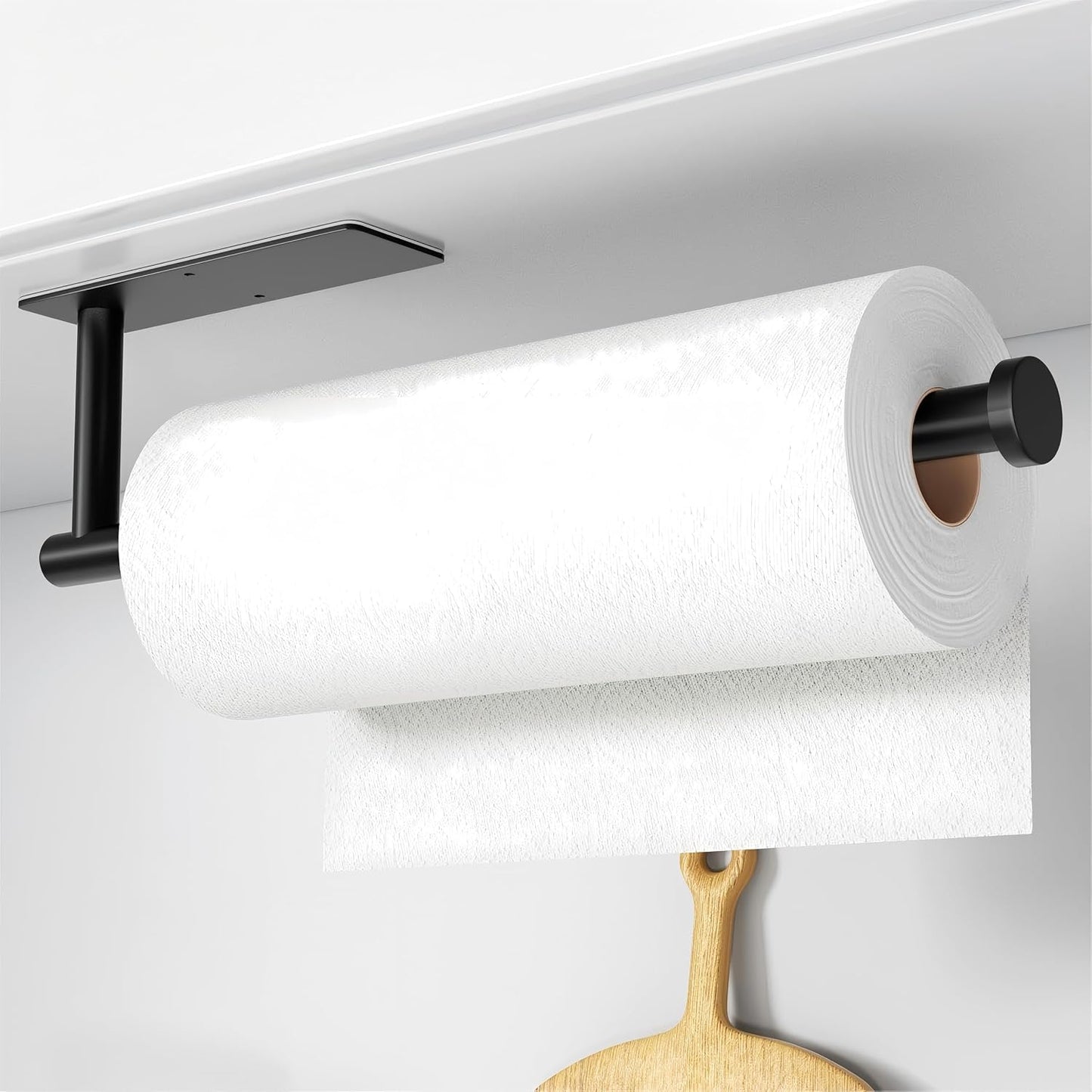 Skiennix Paper Towel Holder - No Drilling, Self-Adhesive Wall Mount for Kitchen - 304 Stainless Steel (Black)