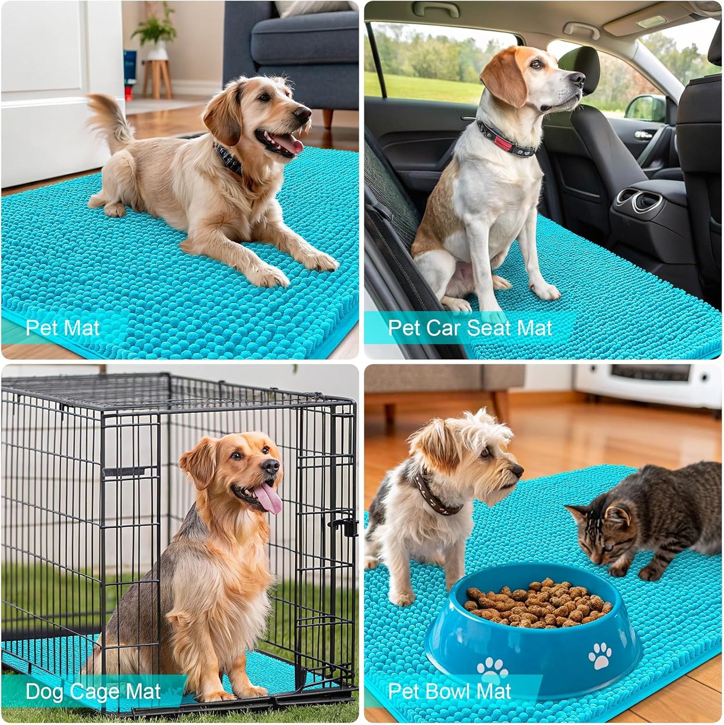 OLANLY Dog Door Mat - Absorbent Non-Slip Chenille Mat for Muddy Paws | 30x17 Inches, Aqua Blue
