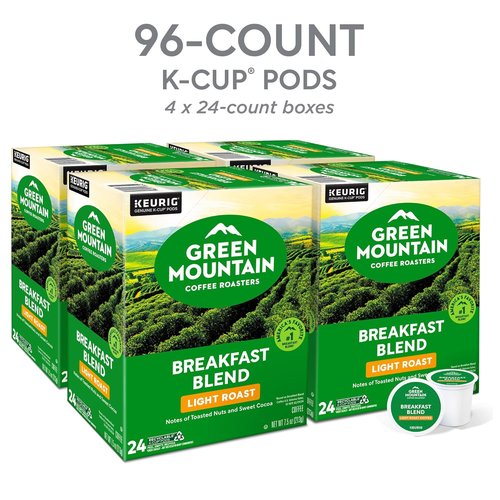 Green Mountain Coffee Roasters Breakfast Blend K-Cup Pods - Light Roast Coffee, 96 Count