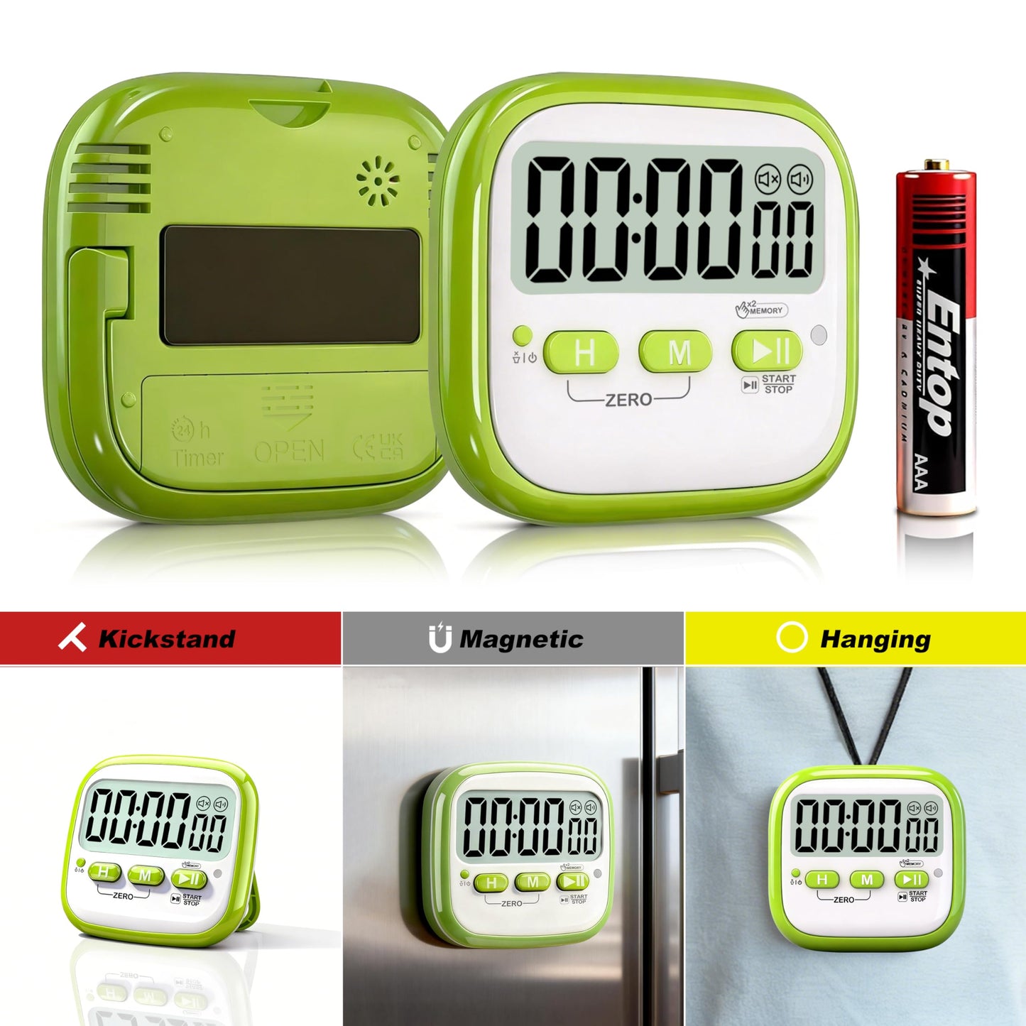 Antonki 2 Pack Classroom Timers for Kids Teachers, Magnetic Countdown Digital Kitchen Timer for Cooking, Study, Exercise, Games, Time Mangement - Loud/Silent Mode - Battery Included