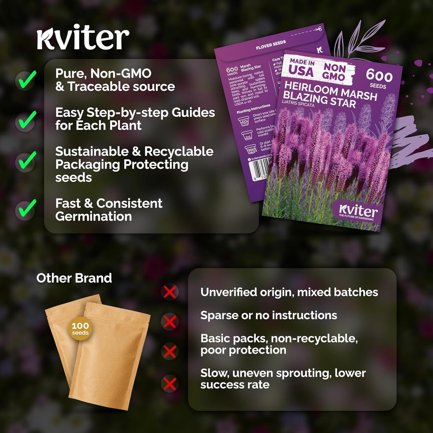 KVITER 600 Marsh Blazing Star Seeds - Heirloom Liatris Spicata for Vibrant Perennial Gardens