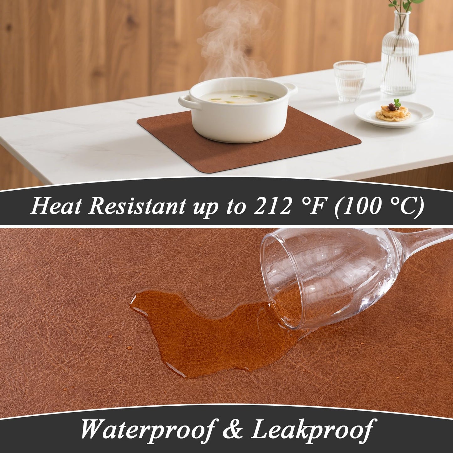 SHACOS Faux Cowhide Leather Placemats Set of 6, Wipeable Heat Resistant Table Mats, Stain Resistant Double Sided Reversible PU Place Mats for Dining Table Kitchen Restaurants, Brown and Blue