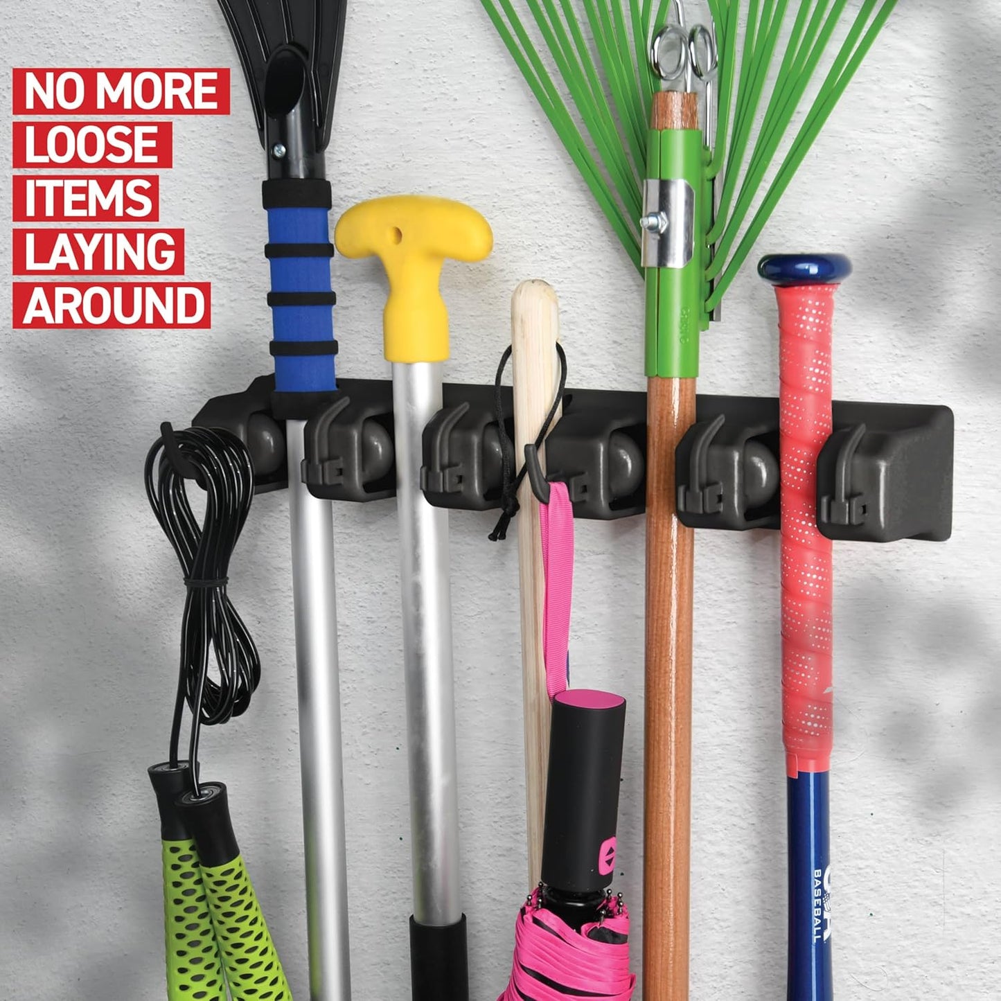 Skiennix Mop And Broom Holder Wall Mount - 5 Slots, 6 Hooks For Efficient Garage Storage | Black