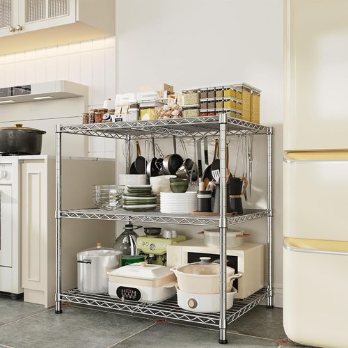 DurayLoly 3-Tier Adjustable Metal Shelving - Heavy-Duty Wire Storage Rack | 35.4"W x 23.6"D x 35.4"H, Tool-Free Assembly, Chrome Finish for Kitchen, Bathroom, and More