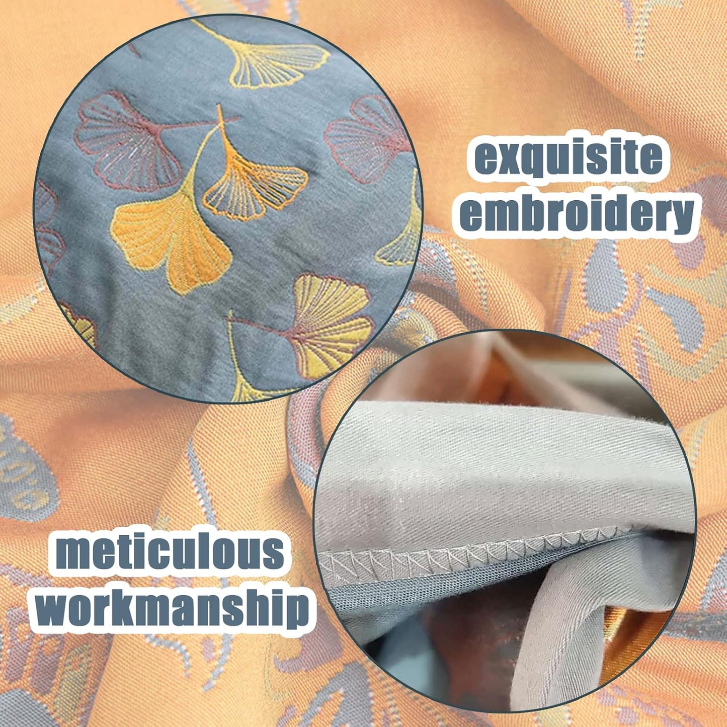 Reversible Ginkgo Quilted Throw Blankets Cotton Muslin Quilted Throw Blankets Soft King Size Throw Blanket Lightweight Breathable Throw Blanket for Couch (79''W*91''L)