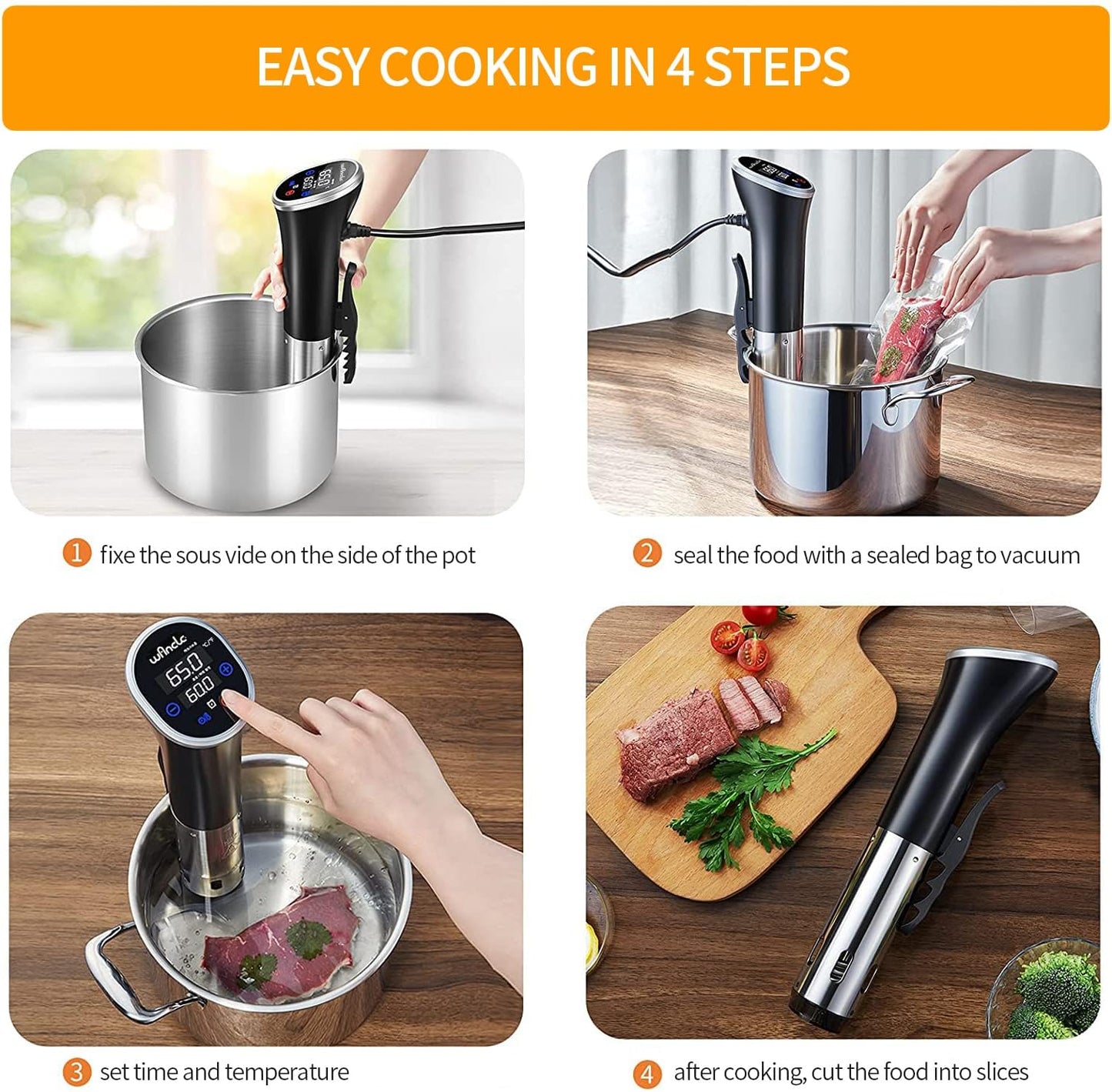 Wancle Sous Vide Cooker - 1100W Waterproof Thermal Immersion Circulator with Reservation Function