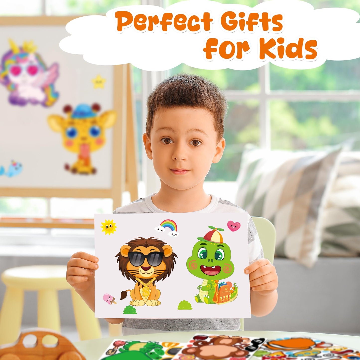 Stickers for Kids - 48 Sheets Party Favors Animal Make a face Stickers Crafts Goodie Bags Stuffers Activities Gifts for Kids Toddler Grandkids Graduation Birthday School Classroom Supplies Age 4-8