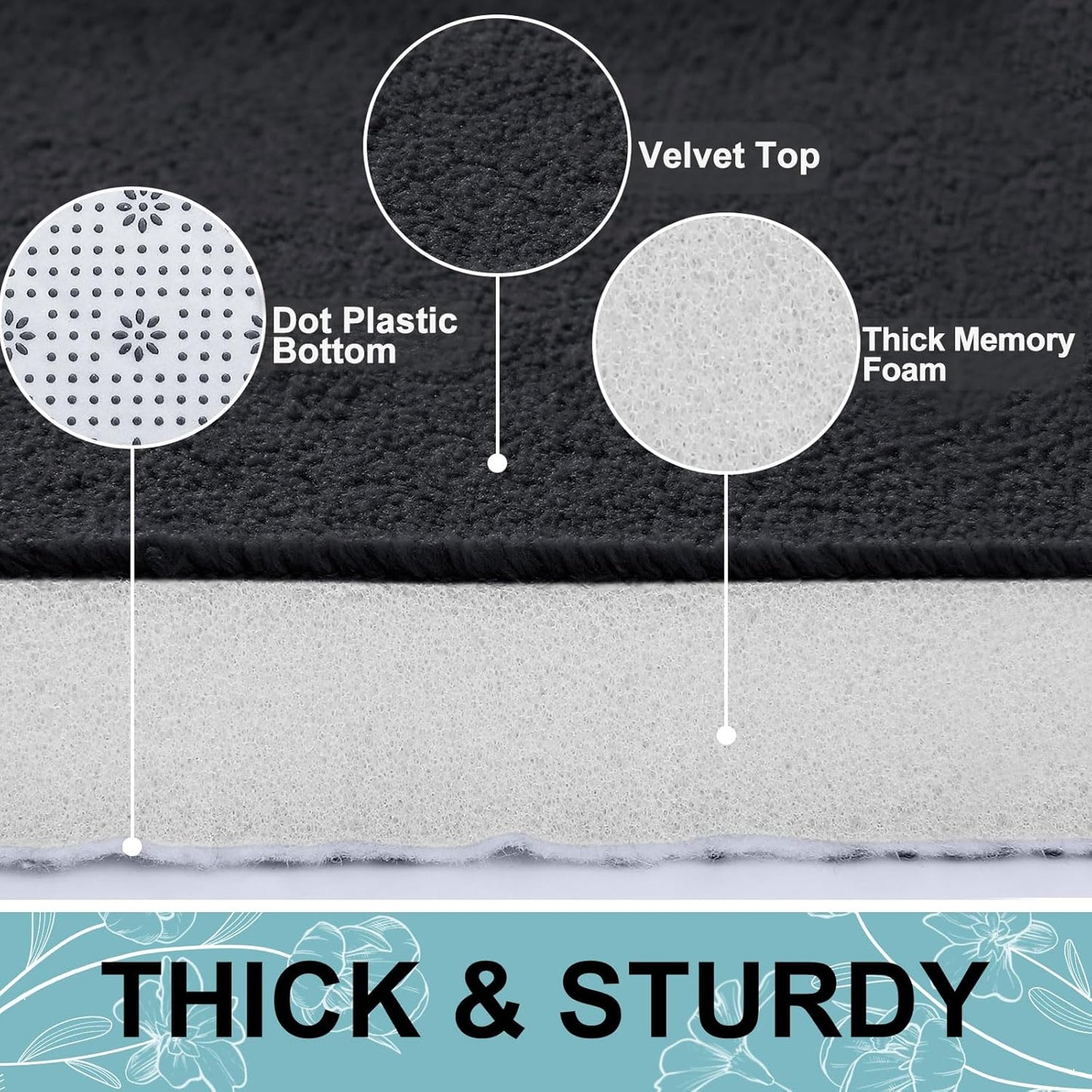 Smiry Memory Foam Bath Mat - Extra Soft & Absorbent Non-Slip Bathroom Carpet | 30x20 Inches, Black