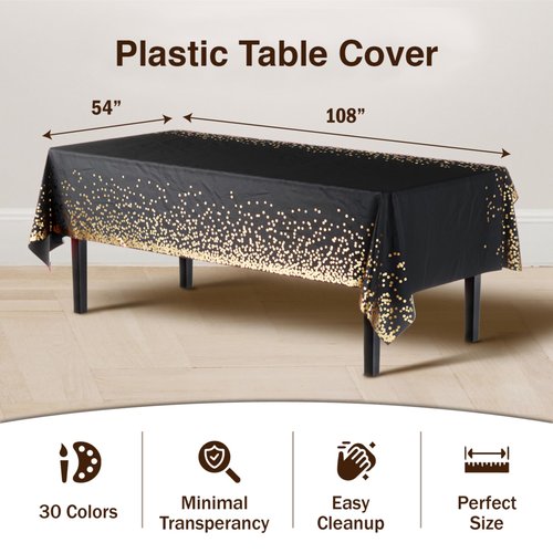 Exquisite 12-Pack Premium Plastic Tablecloth 54in. x 108in. Rectangle - White and Gold