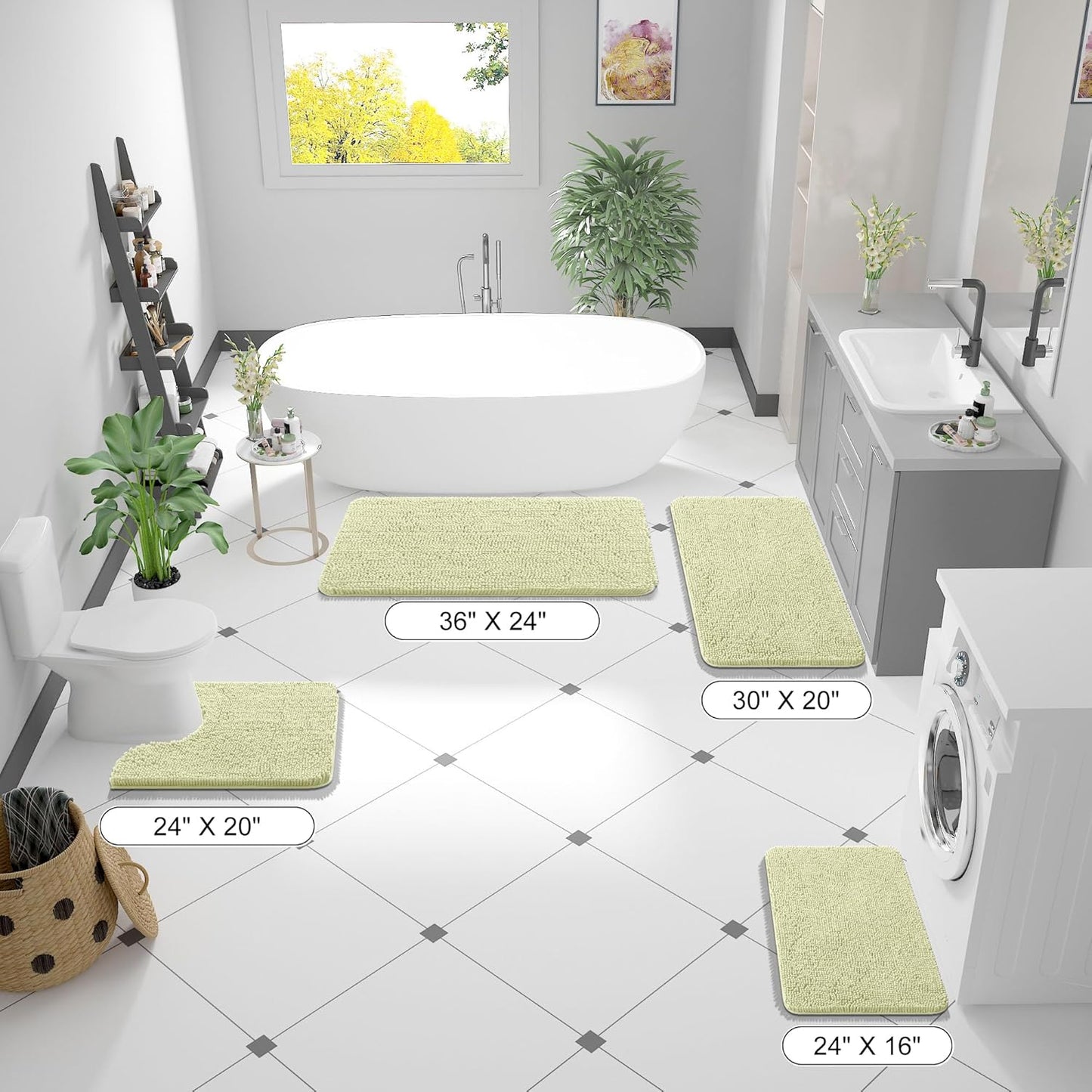 OLANLY Bathroom Rugs - Extra Soft Chenille Bath Mats with Rubber Backing | 30x20, Quick Dry, Vanilla
