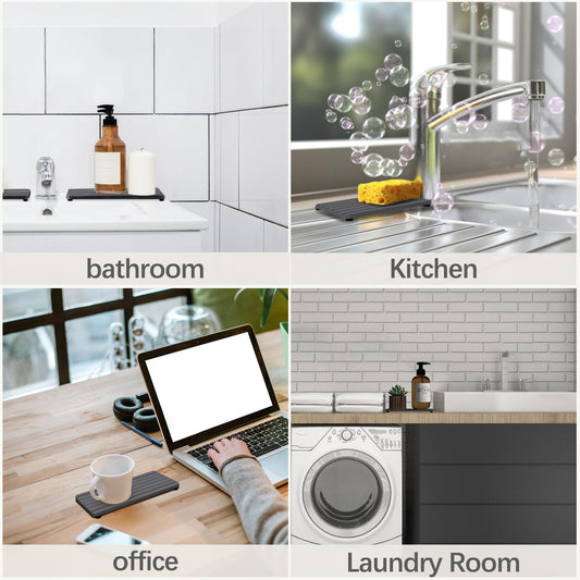 NiuYichee 2 PCS Water Absorbent diatomite Coasters, 9.5" x 4" Water Absorbing Stone Tray for Sink, Stone Drying mat for Kitchen Counter, Stone soap Tray Used for Hand Soaps & toiletries & Plants