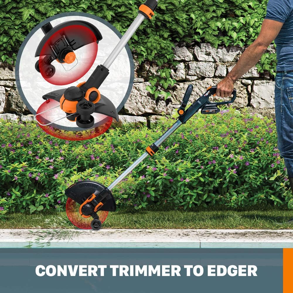 WORX 12'' Cordless String Trimmer & Lawn Edger - Lightweight 20V Weed Wacker with 90° Pivoting Head & 2 Batteries