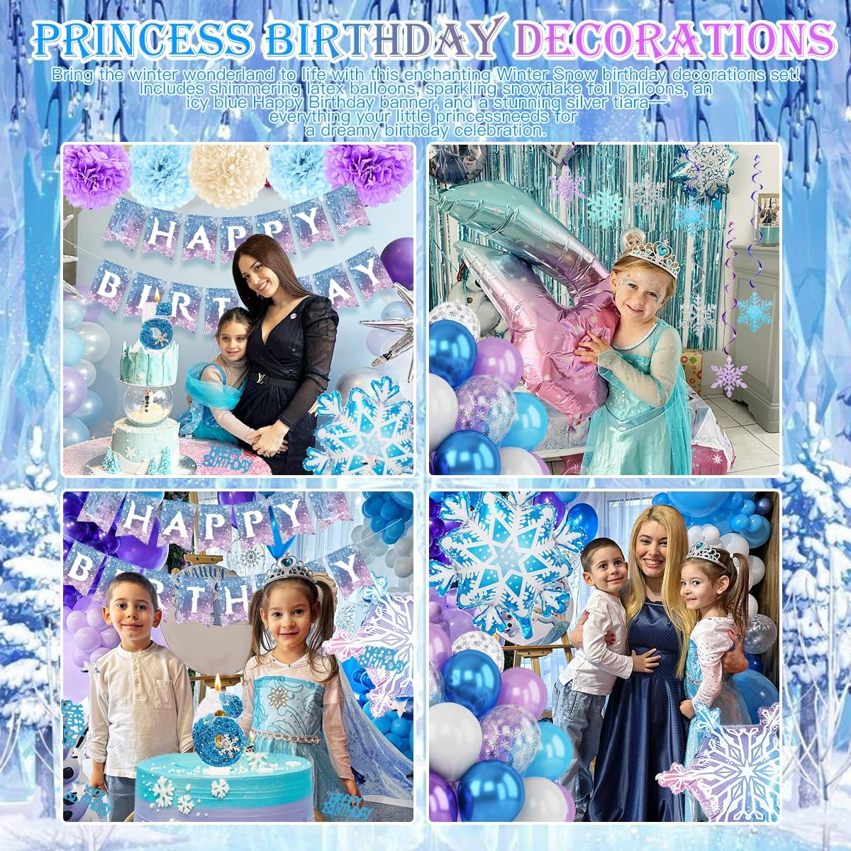 Winter Snow Birthday Decorations by [Brand Name] - 2nd Birthday Party Supplies with Balloons, Crown & Banner